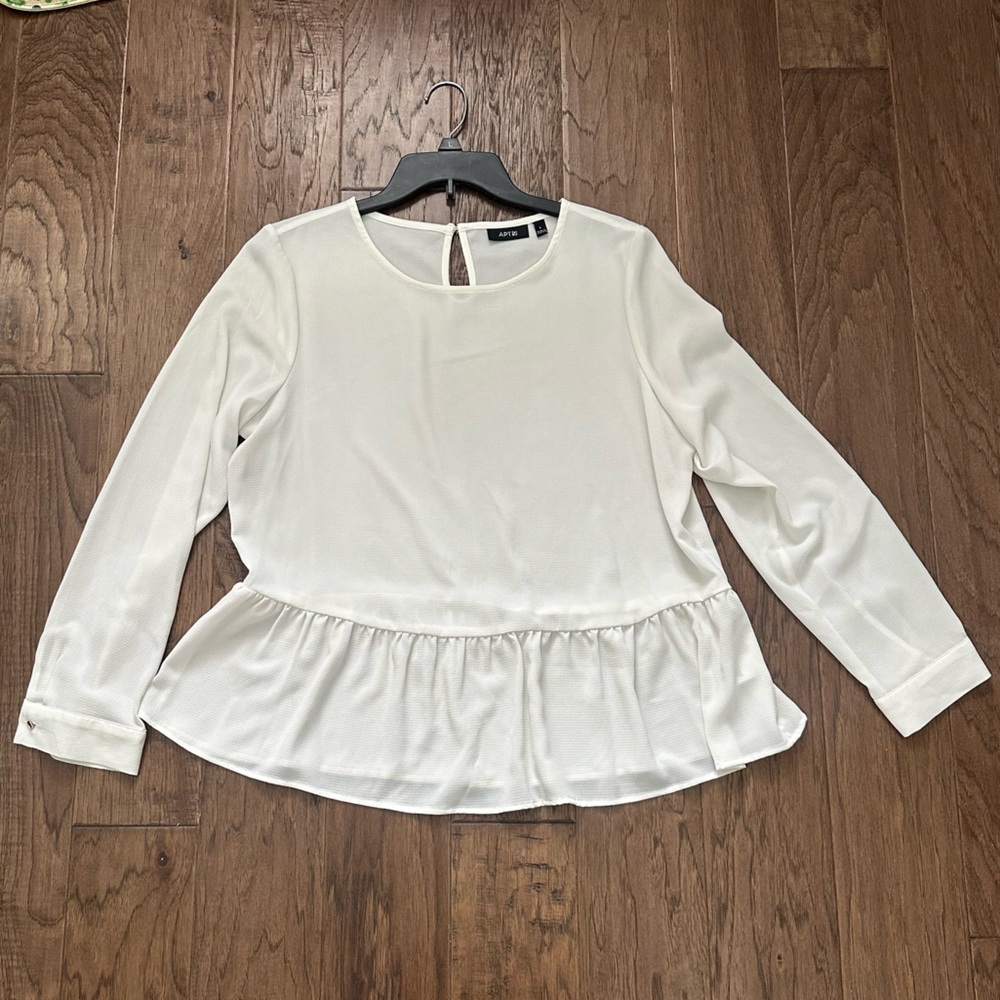 Apt 9 White long sleeve peplum top size large